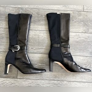 BRIGHTON Rachel Black Leather and Nylon Tall Boot, 6 1/2 M Made In Italy